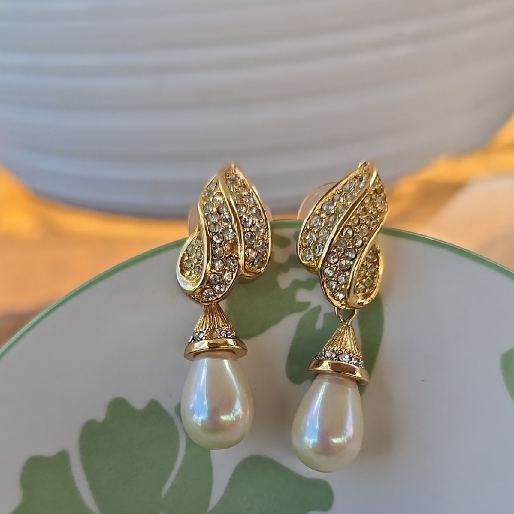 Dior Gold and Cream Filigree Pearl Earrings